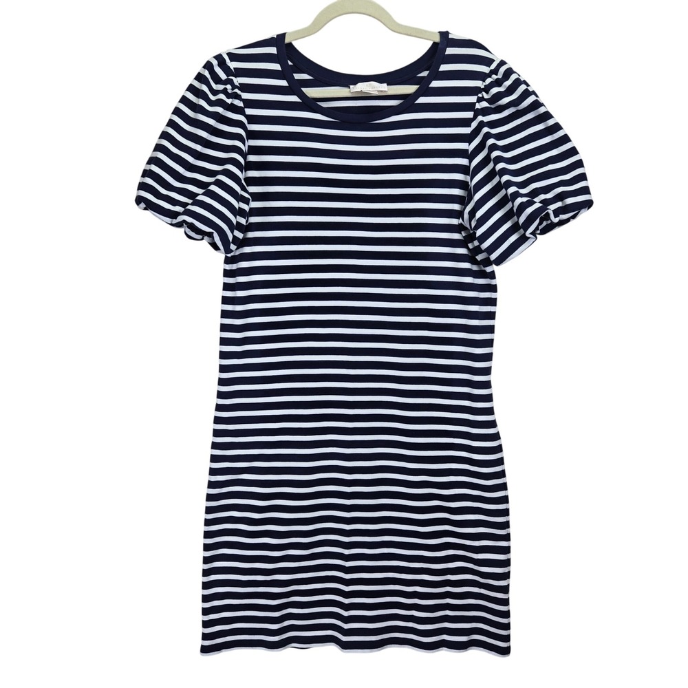 Rachel Parcell Striped T-Shirt Dress‎ Medium Bubble Hem Sleeve Nautical Navy